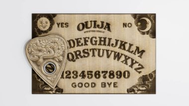 Ouija tablosu beyaz arkaplan üzerinde izole edilmiş 3d illüstrasyon