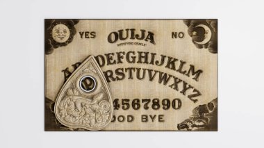 Ouija tablosu beyaz arkaplan üzerinde izole edilmiş 3d illüstrasyon