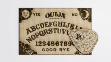 Ouija tablosu beyaz arkaplan üzerinde izole edilmiş 3d illüstrasyon