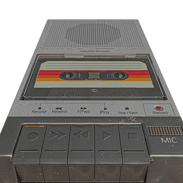 Oude Cassette Speler Geïsoleerd Witte Achtergrond Illustratie — Stockfoto