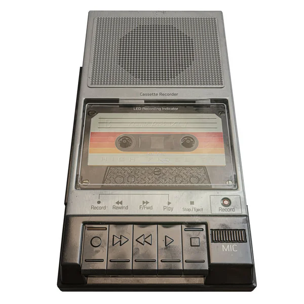 Oude Cassette Speler Geïsoleerd Witte Achtergrond Illustratie — Stockfoto