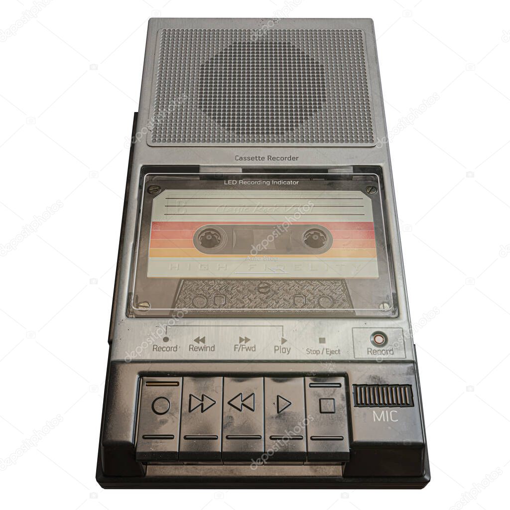 old cassette player isolated on white background 3d illustration 
