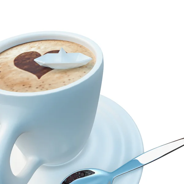 Origami boat floating in a coffe cup — Stock Photo, Image