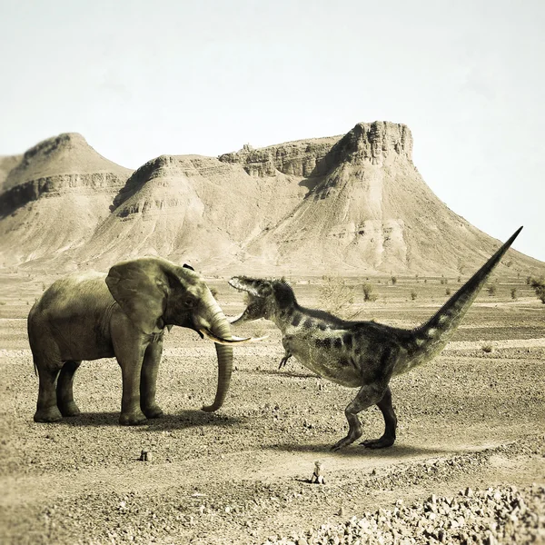 T-rex versus slon — Stock fotografie