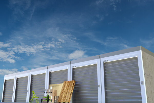 Storage units on sky background