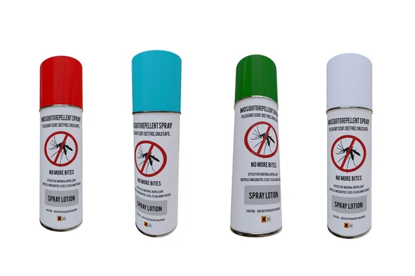 Lattine spray zanzare isolate su sfondo bianco — Foto Stock