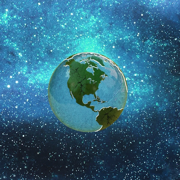 Planeet aarde met geëxtrudeerde gebarsten continenten — Stockfoto