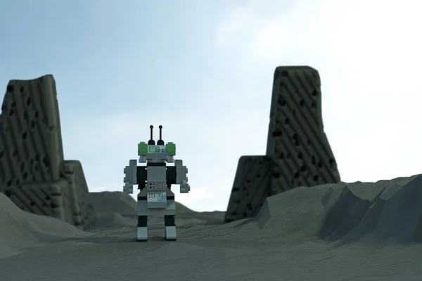 Witte kunststof robot speelgoed verplaatsen op het oppervlak van Mars — Stockfoto