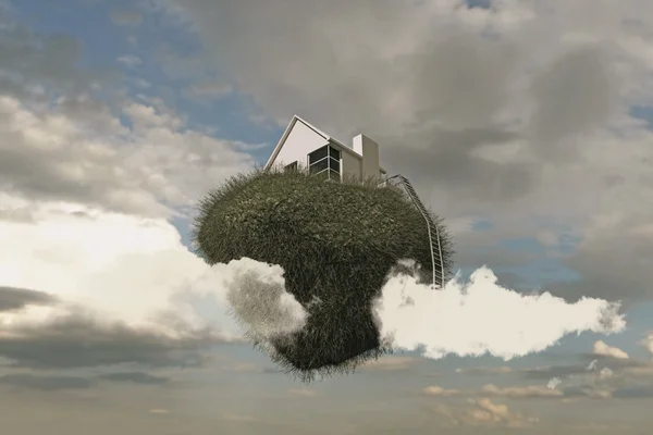 Flying house caught in the sky — Stock Photo, Image