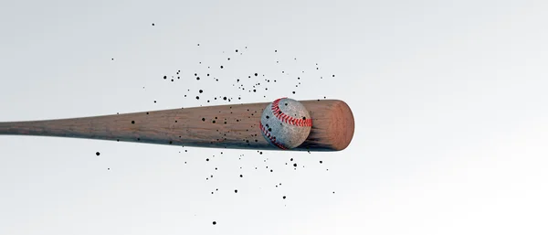 공을 타격 하는 나무 야구 방망이 — 스톡 사진