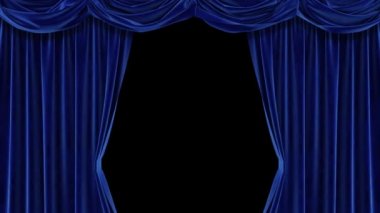 Animation of a blue velvet curtain and a black and white mask to create a transparent background. High-quality 4K animation.