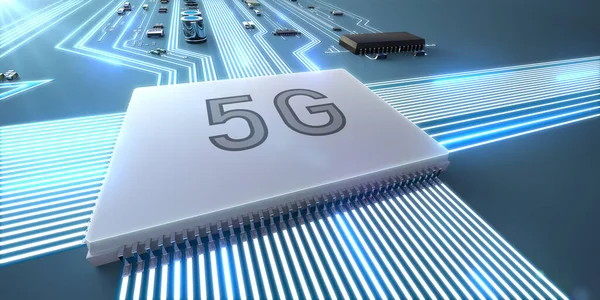 Abstract illustration of the operation of a 5g processor. — Stock Photo, Image