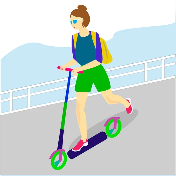 スクーターの上を歩く女の子 — ストックベクタ