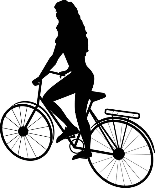 Chica Una Bicicleta Blanco Negro Imagen — Vector de stock