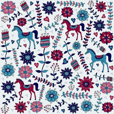atları ile çiçek desenli