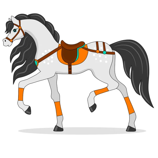 Running horse in harness — Stock Vector