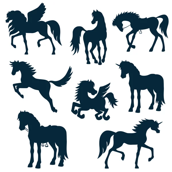 Set vector silhouettes of horses — Stock Vector
