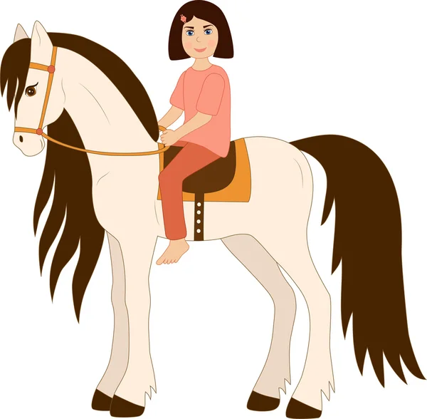 Meisje ruiter op een paard — Stockvector