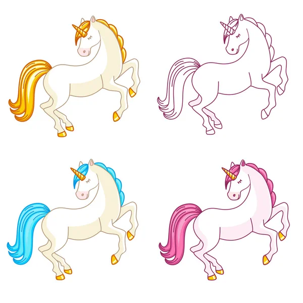 Set Unicorni Drăguț Colorat Pagini Colorat — Vector de stoc