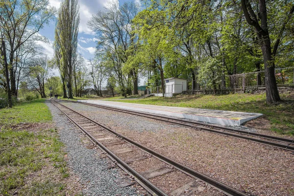 Bahnsteig Des Parkbahnhofs Der Uschhoroder Kindereisenbahn Kiew Ukraine Mai 2021 — Stockfoto