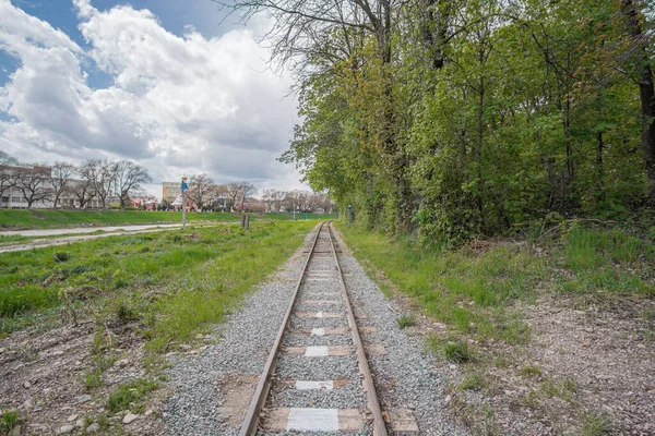 Schienen Der Uschhoroder Kindereisenbahn Bei Sonnigem Tag Kiew Ukraine Mai — Stockfoto