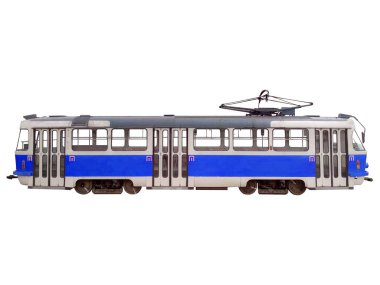 Blue tram isolated on white