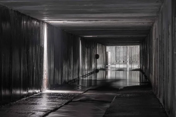 Rectangular Concrete Tunnel Drainage Collector Openings Rain Receivers Which Light — ストック写真