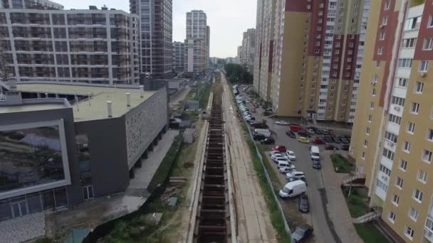 Flygfoto Ett Dike Byggandet Tunnelbanetunnel Drönare — Stockvideo