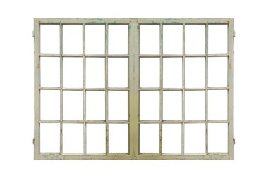 Eski çoklu cam ahşap pencere çerçevesi soyulmuş hafif boya izole edilmiştir..
