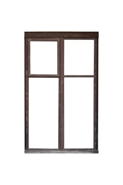 Dört bölmeli eski ahşap pencere iskeleti izole edilmiştir..