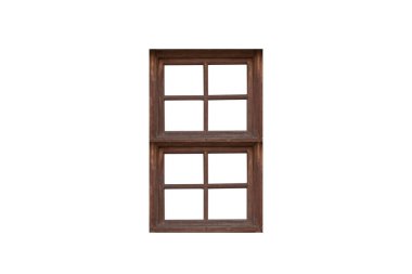 Sekiz bölmeli eski çift katlı ahşap pencere izole edilmiş..