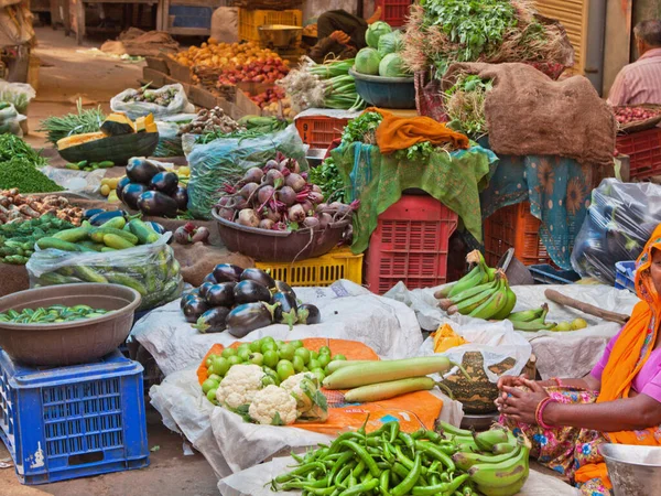 Indiai Jaipur Város Régi Johari Bazaar Negyedében Kiállított Termékek Gyümölcs — Stock Fotó