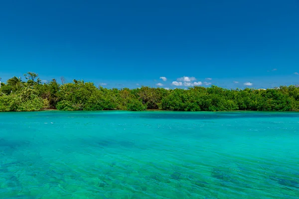 Rzeka Łącząca Się Morzem Punta Nizuc Cancun Meksyk — Zdjęcie stockowe