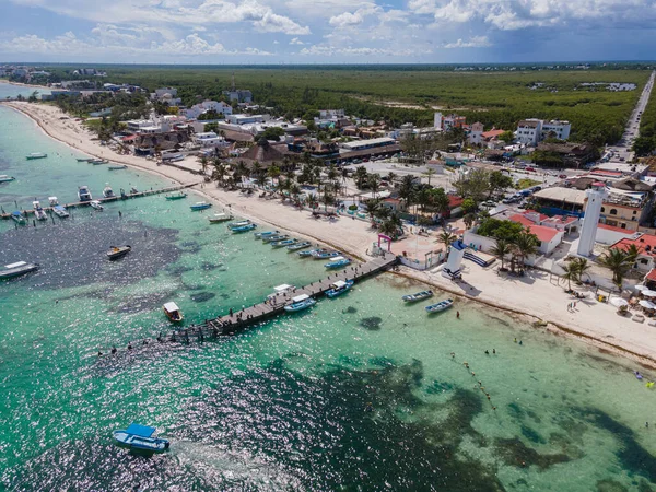 Widok Lotu Ptaka Puerto Morelos Quintana Roo Meksyk — Zdjęcie stockowe