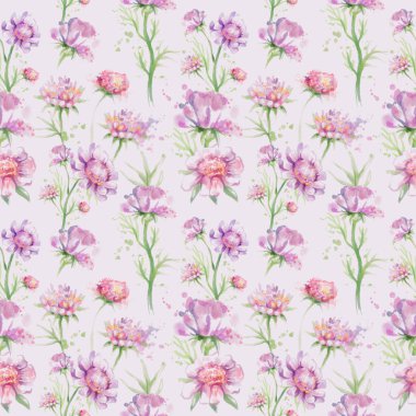 Suluboya pembe çiçekler tasarım Pembe üzerinde kusursuz desen