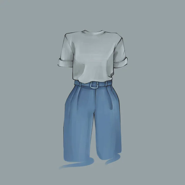 Ensemble Vêtements Bleu Croquis Pantalon Avec Shirt Illustration — Photo