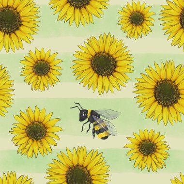 Bee ile Ayçiçekleri, El Çizim Örnekleri