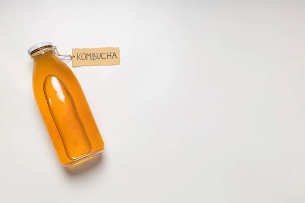 Kombucha Palack Kombucha Felirattal Egy Pohár Itallal — Stock Fotó