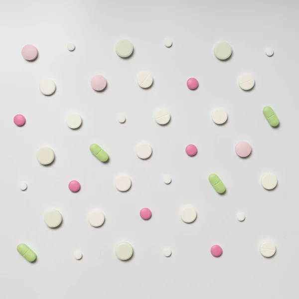 Multicolored Pills White Background Pattern — Stock Photo, Image