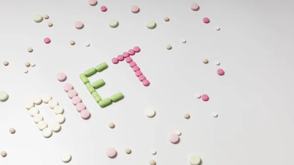 Inskriptionen Diet Från Flerfärgade Tabletter — Stockfoto
