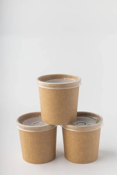 Non Plastic Cups Soup Delivery White Background — Stock Photo, Image