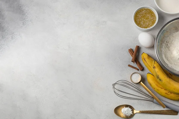 Ingredients Banana Bread Bowls Light Gray Background Top View — Stock Photo, Image