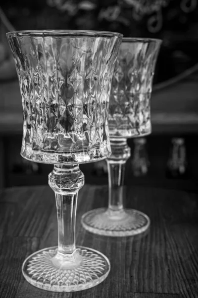Lege Wijnglazen Alcoholische Drank Kristallen Glans Bar Restaurant Thema Balie — Stockfoto