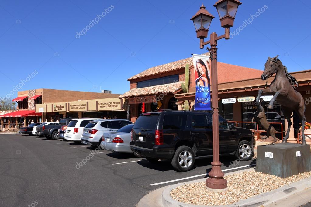 Carefree, AZ, USA - February 22, 2016:  The shops and galleries on Easy Street in Carefree, Arizona a small town that is popular with tourists.