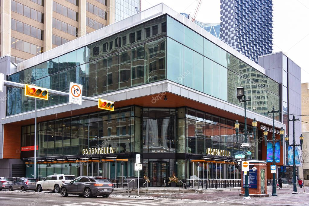 Calgary, Canada - March 30, 2025: Barbarella is an upscale casual restaurant in downtown Calgary serving Italian coastal cuisine.