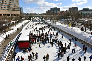 İnsanlar Kanada 'nın başkentinde Winterlude festivalini dünyanın en büyük buz pateni pisti olan Rideau Kanalı' nda kayarak kutluyorlar..