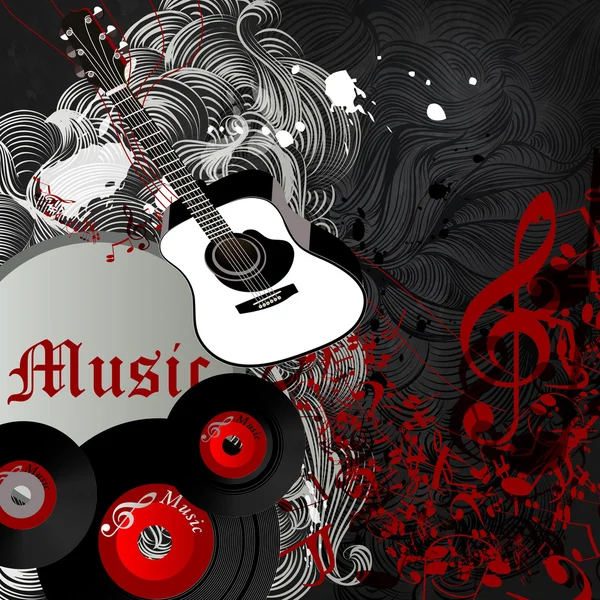 Fondo vectorial con guitarra y notas musicales fiesta flayer — Vector de stock