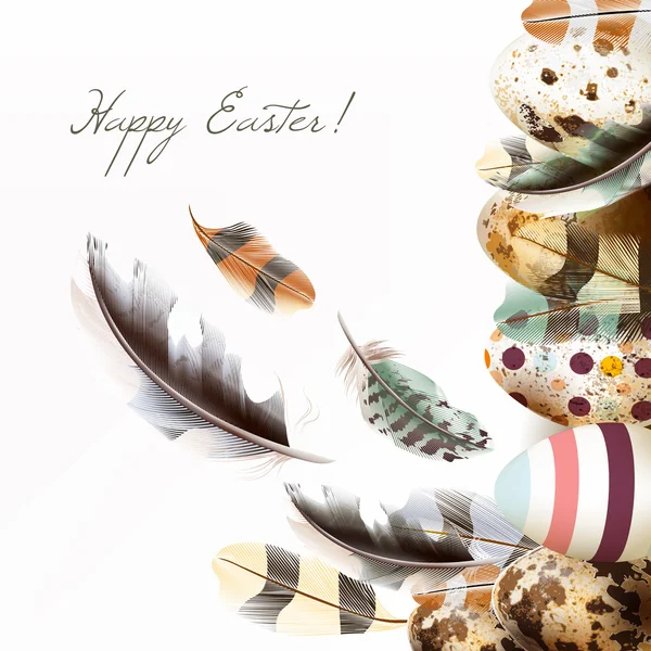 Velikonoční přání v pastelových barvách s malovanými vejci a real — Stockový vektor
