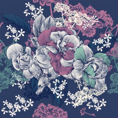    Vektör oyulmuş stil f gül çiçek ile seamless modeli