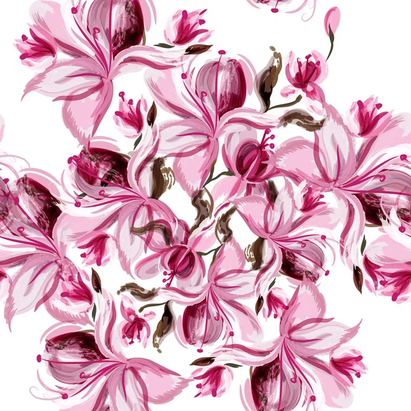 ワットの春モクレンの花とベクターのシームレスな背景 — ストックベクタ